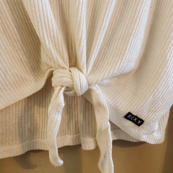 Roxy Staying In Cozy Rib Knit Hoodie for Women, Off white - Picture 6 of 9